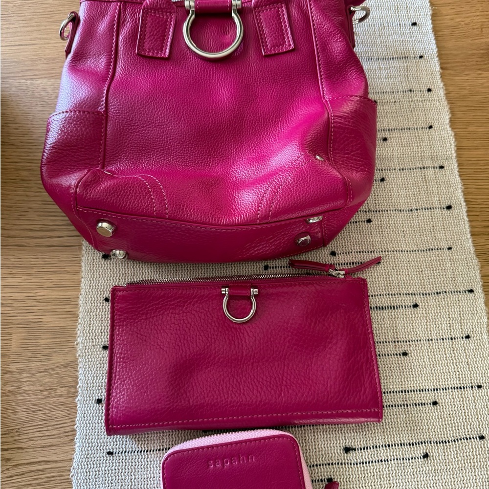 Luxurious Pink Leather Backpack with Striking Design